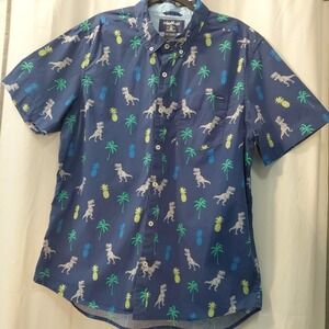 Chubbies The Pinosaur Friday Shirt Blue Tropical Dinosaur Pineapple PalmTree XL